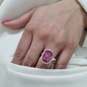 ANILLO de plata linea DE DIOS modelo con cristal europeo color rosa