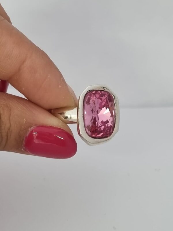 ANILLO de plata linea DE DIOS modelo con cristal europeo color rosa - Image 2