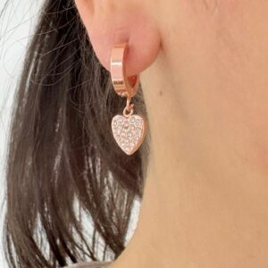 AROS DE ACERO ROSE CON CORAZONES COLGANTES