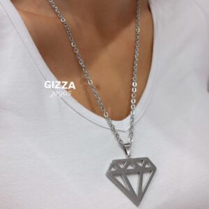 CONJUNTO de acero con dije "DIAMANTE" calado