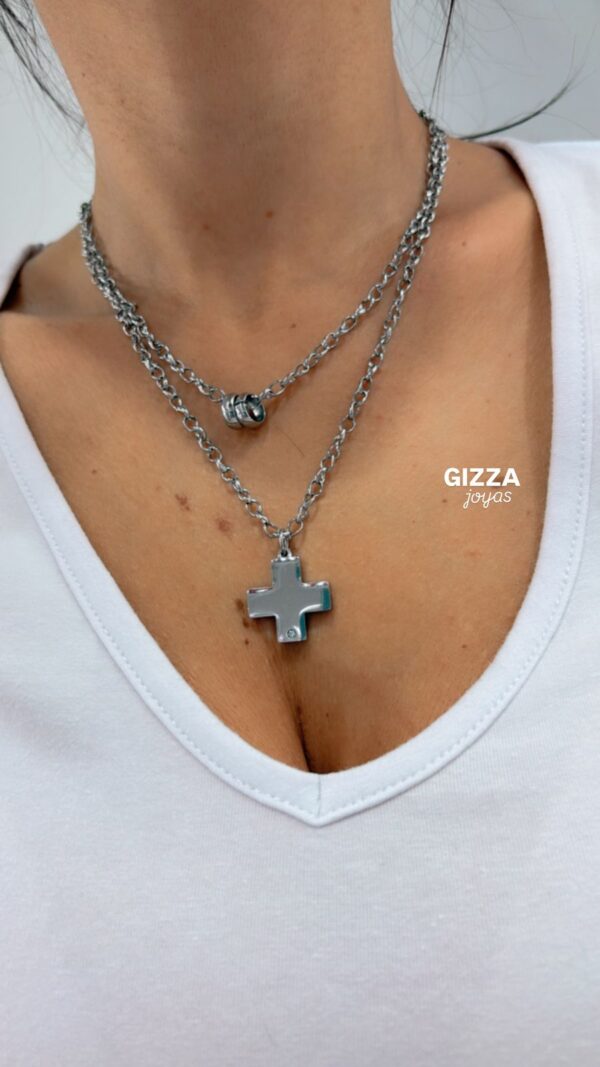 CONJUNTO de acero con dije "CRUZ DEL EQUILIBRIO"