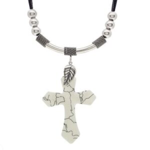 CONJUNTO de acero blanco ,cordon y dije CRUZ de acrilico