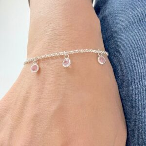 PULSERA de plata diseño con PIEDRAS colgantes color ROSA