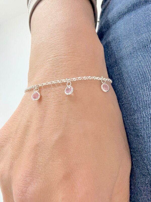 PULSERA de plata diseño con PIEDRAS colgantes color ROSA