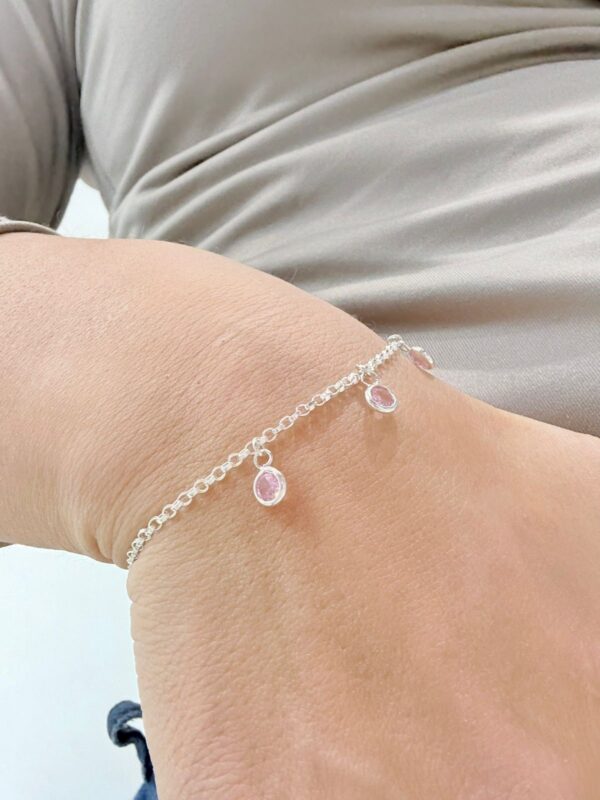 PULSERA de plata diseño con PIEDRAS colgantes color ROSA - Image 2