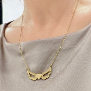 CONJUNTO de acero dorado diseño "CORAZÓN CON ALAS"