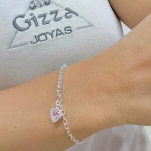 PULSERA de acero blanco diseño "corazón rosa"