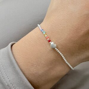 PULSERA elastizada de plata diseño "7 CHACRAS" con corazón