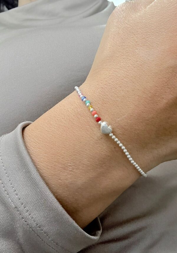 PULSERA elastizada de plata diseño "7 CHACRAS" con corazón