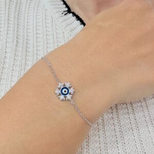 PULSERA de plata rodinada diseño OJO TURCO