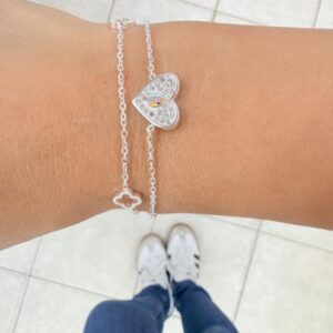 PULSERA de acero blanco diseño doble cadena con "corazon"