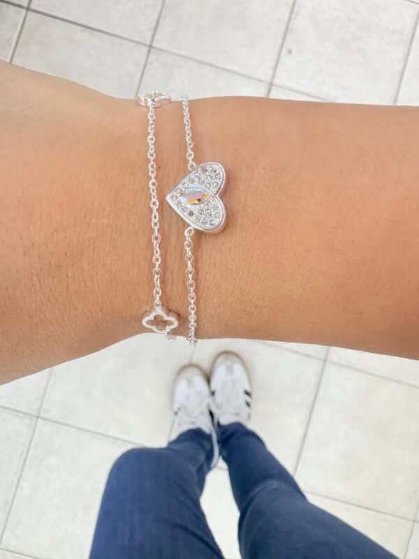 PULSERA de acero blanco diseño doble cadena con "corazon"