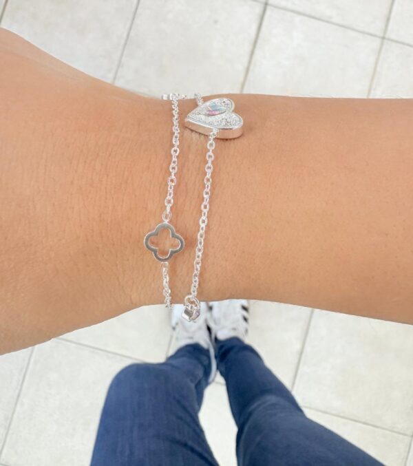 PULSERA de acero blanco diseño doble cadena con "corazon" - Image 2