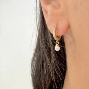 AROS de acero dorado diseño colgante con perla