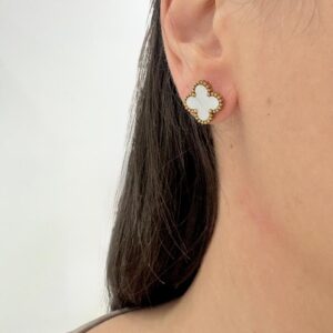 AROS de acero dorado diseño "Trebol" blanco