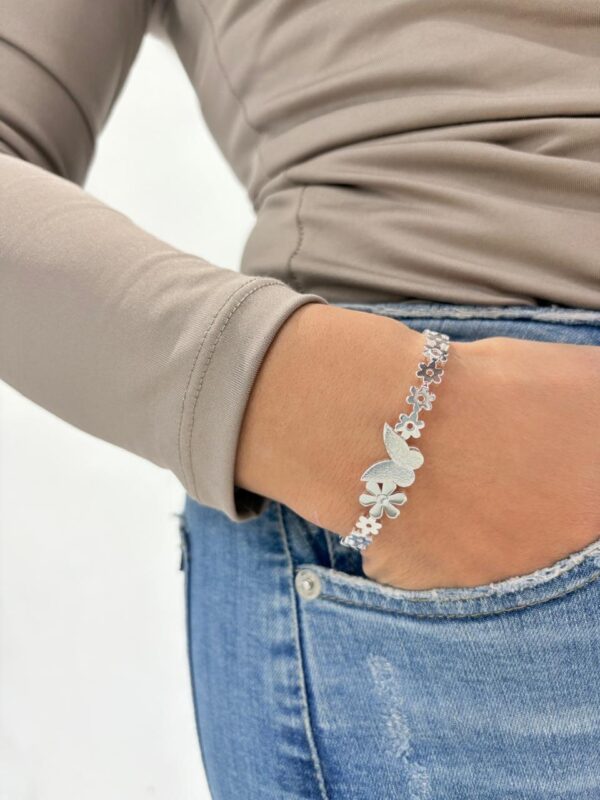 PULSERA de acero blanco diseño esclava con "MARIPOSAS"