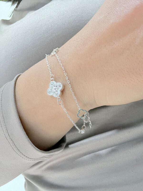 PULSERA de acero blanco diseño doble cadena con TREBOL 18cm - Image 2