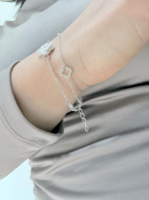 PULSERA de acero blanco diseño doble cadena con TREBOL 18cm - Image 3