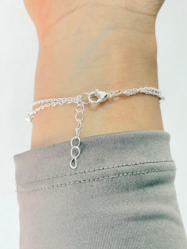 PULSERA de acero blanco diseño doble cadena con TREBOL 18cm - Image 4
