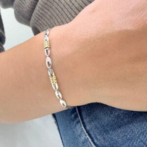 PULSERA DE PLATA CON ORO MODELO SEMILLA MIDE 19CM