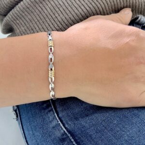 PULSERA DE PLATA CON ORO MODELO SEMILLA MIDE 22CM