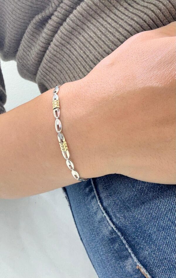 PULSERA DE PLATA CON ORO MODELO SEMILLA MIDE 22CM - Image 3