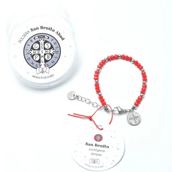 PULSERA SALVE REGINA DE ACERO CON  SAN BENITO