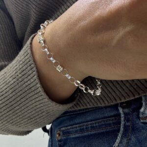 PULSERA PLATA CON ORO MODELO ROLO INTERMEDIO MIDE 18CM
