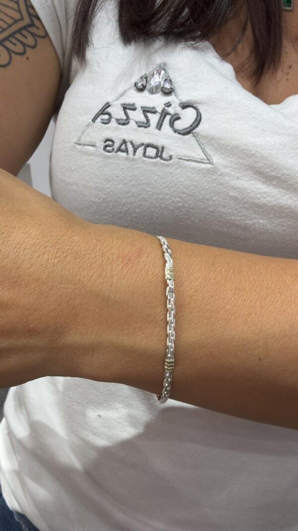 PULSERA PLATA CON ORO MODELO CODO FINA MIDE 18CM