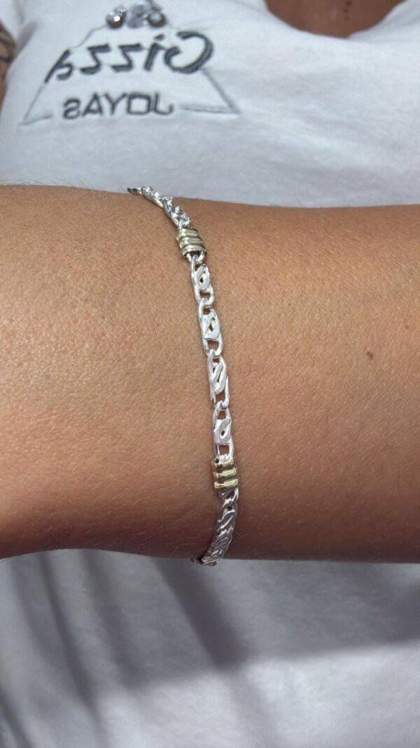 PULSERA DE PLATA CON ORO MODELO ESPIGA I MEDIANA MIDE 16CM