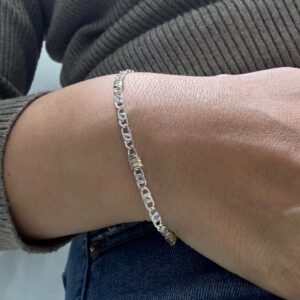 PULSERA DE PLATA CON ORO MODELO ESPIGA II MIDE 20CM