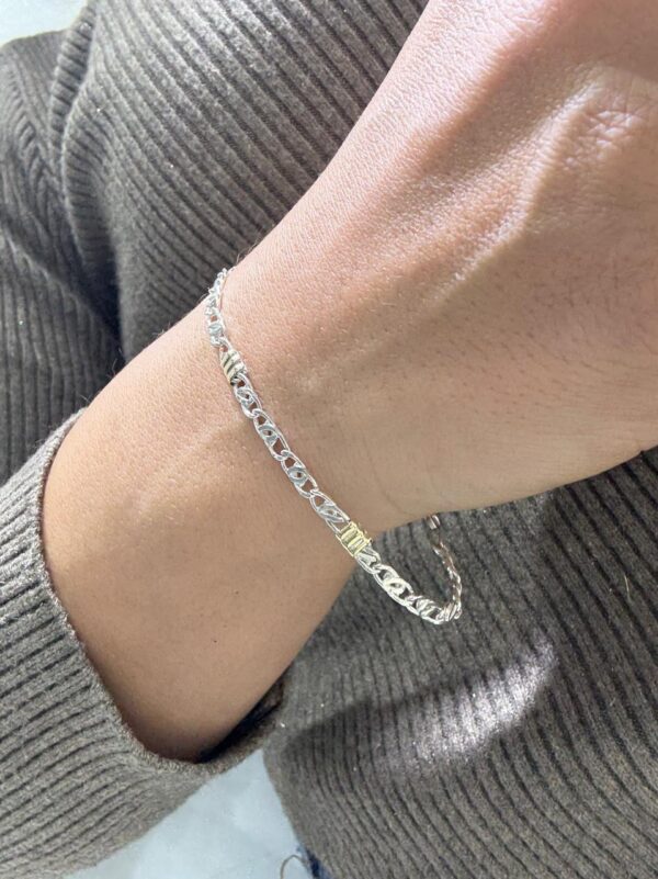PULSERA DE PLATA CON ORO MODELO ESPIGA II MIDE 18CM