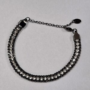 PULSERA DE ACERO NEGRO CON STRASS LARGO 16CM
