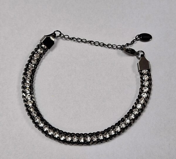 PULSERA DE ACERO NEGRO CON STRASS LARGO 16CM