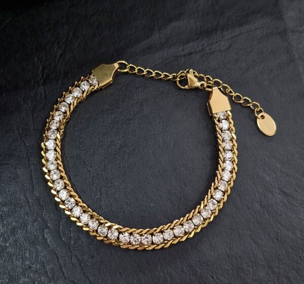 PULSERA DE ACERO DORADO CON STRASS LARGO 16CM