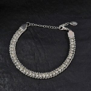 PULSERA DE ACERO BLANCO CON STRASS LARGO 16CM