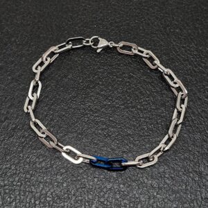 PULSERA DE ACERO MODELO CON DETALLE AZUL LARGO 20CM