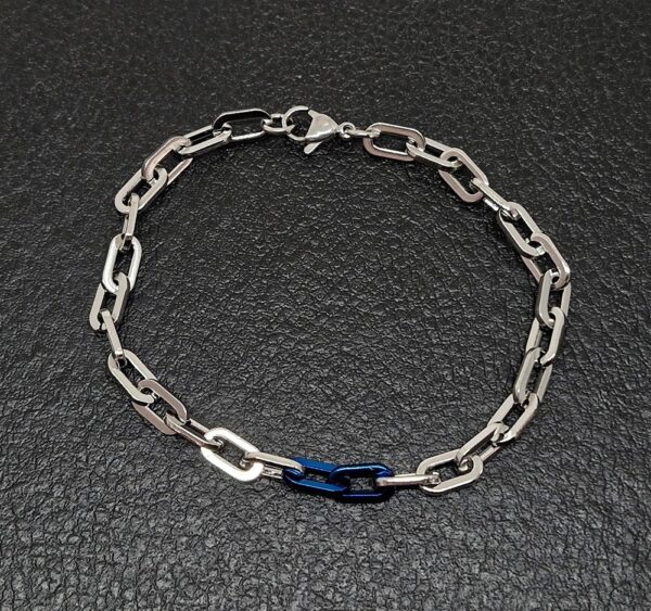 PULSERA DE ACERO MODELO CON DETALLE AZUL LARGO 20CM