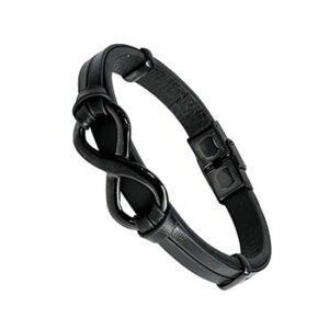 PULSERA DE ACERO NEGRO CON CUERO MODELO "INFINITO" / 23CM