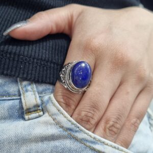 ANILLO DE PLATA LINEA HINDU CON PIEDRA NATURAL