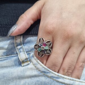 ANILLO DE PLATA LINEA HINDU MODELO CON PIEDRAS