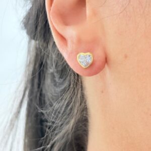 AROS DE PLATA CON ORO MODELO CORAZON DE 7MM COLOR BLANCO