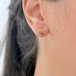 AROS DE PLATA CON ORO MODELO CORAZÓN DE 7MM COLOR AMBAR