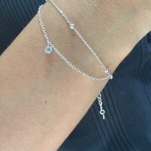 PULSERA DE ACERO BLANCO DOBLE CON DIJE COLGANTE