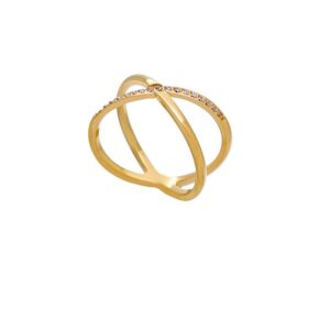 ANILLO DE ACERO DORADO CRUZ CALADA
