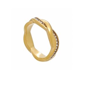 ANILLO DE ACERO DORADO TRENZADO
