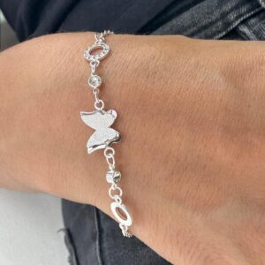 PULSERA DE ACERO BLANCO MODELO MARIPOSA SUPERPUESTA