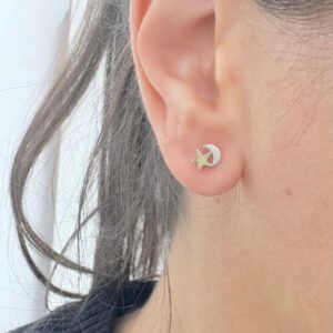 AROS DE PLATA CON ORO MODELO LUNA Y ESTRELLA