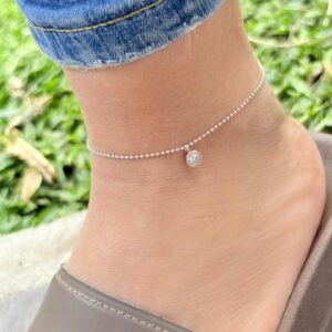 TOBILLERA DE PLATA MODELO PIEDRA COLGANTE