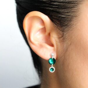 AROS DE PLATA Y CRISTAL EUROPEO MODELO PASION COLOR VERDE